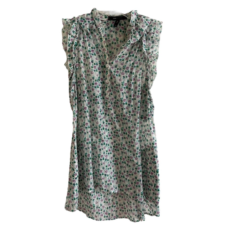 BCBG Max Azria Floral Print Tank Top White Sheer Top Size XXS